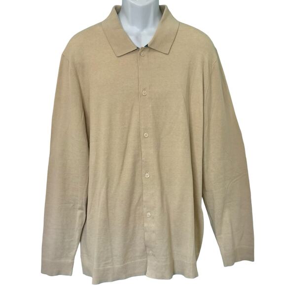 Alfani Tan Beige Button Down Collared Knit Shirt Light Sweater Cardigan Size XXL - Picture 1 of 7